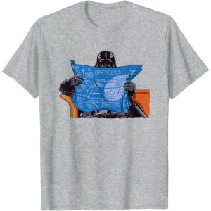 imageStar Wars Darth Vader Casually Reading Death Star Blueprints TShirtHeather Grey