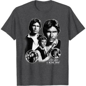 imageStar Wars Han Solo I Know Black ampamp White Portrait TShirtDark Heather Grey