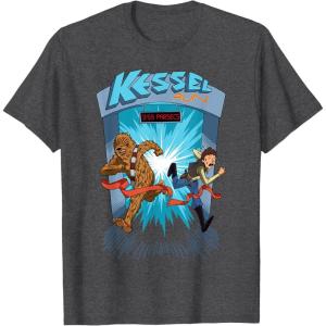 imageStar Wars Kessel Run 11 59 Parsecs Chewbacca ampamp Han Solo TShirtDark Heather Grey