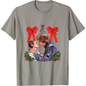 imageStar Wars Princess Leia Han Solo Mistletoe Kiss Holiday TShirtSlate Grey