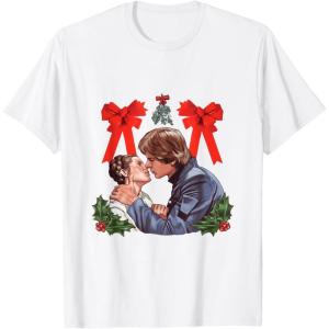 imageStar Wars Princess Leia Han Solo Mistletoe Kiss Holiday TShirtWhite