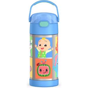 imageTHERMOS FUNTAINER Water Bottle with Straw  12 Ounce  Kids Stainless Steel Vacuum Insulated Water Bottle with Lid MandalorianCocomelon