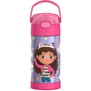 imageTHERMOS FUNTAINER Water Bottle with Straw  12 Ounce  Kids Stainless Steel Vacuum Insulated Water Bottle with Lid MandalorianGabbys Dollhouse