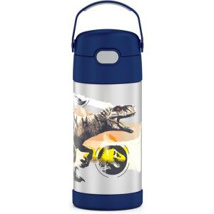 imageTHERMOS FUNTAINER Water Bottle with Straw  12 Ounce  Kids Stainless Steel Vacuum Insulated Water Bottle with Lid MandalorianJurassic World