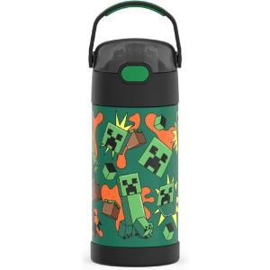 imageTHERMOS FUNTAINER Water Bottle with Straw  12 Ounce  Kids Stainless Steel Vacuum Insulated Water Bottle with Lid MandalorianMinecraft