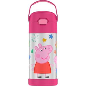 imageTHERMOS FUNTAINER Water Bottle with Straw  12 Ounce  Kids Stainless Steel Vacuum Insulated Water Bottle with Lid MandalorianPeppa Pig