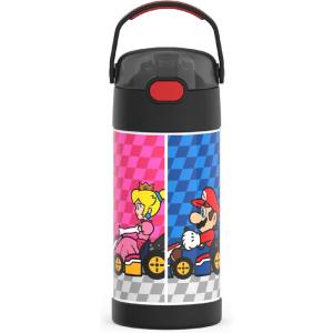 imageTHERMOS FUNTAINER Water Bottle with Straw  12 Ounce  Kids Stainless Steel Vacuum Insulated Water Bottle with Lid MandalorianSuper Mario Brothers