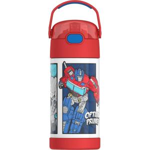 imageTHERMOS FUNTAINER Water Bottle with Straw  12 Ounce  Kids Stainless Steel Vacuum Insulated Water Bottle with Lid MandalorianTransformers