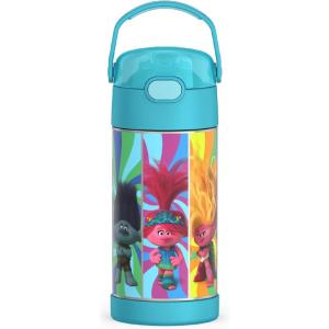 imageTHERMOS FUNTAINER Water Bottle with Straw  12 Ounce  Kids Stainless Steel Vacuum Insulated Water Bottle with Lid MandalorianTrolls 3 Movie