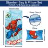 imageJay Franco Kids Slumber Bag and Pillow  54 x 27 Inch Comfy Indoor Sleeping Bag for School and Sleepovers 2 Piece Set Blue  Star WarsBlue  Spiderman