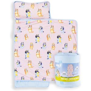 imageJay Franco Kids Nap Mat with Embedded Pillow ampamp Blanket  Soft 46quotx20quot Microfiber Sleeping Bag with Name Tag ampamp Handle for School Travel Sleepover Gray  Star WarsPink  Bluey