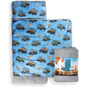 imageJay Franco Kids Nap Mat with Embedded Pillow ampamp Blanket  Soft 46quotx20quot Microfiber Sleeping Bag with Name Tag ampamp Handle for School Travel Sleepover Gray  Star WarsBlue  Monster Jam