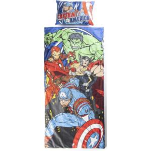 imageJay Franco Kids Slumber Bag and Pillow  54 x 27 Inch Comfy Indoor Sleeping Bag for School and Sleepovers 2 Piece Set Blue  Star WarsBlue  Avengers