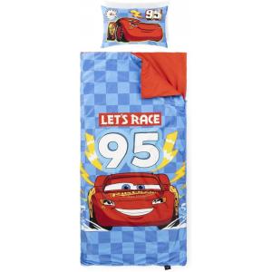 imageJay Franco Kids Slumber Bag and Pillow  54 x 27 Inch Comfy Indoor Sleeping Bag for School and Sleepovers 2 Piece Set Blue  Star WarsBlue  Cars