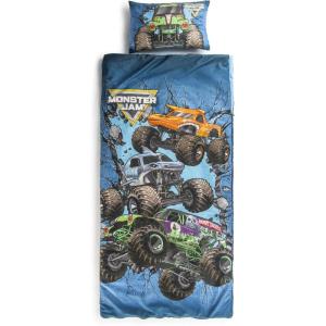imageJay Franco Kids Slumber Bag and Pillow  54 x 27 Inch Comfy Indoor Sleeping Bag for School and Sleepovers 2 Piece Set Blue  Star WarsBlue  Monster Jam