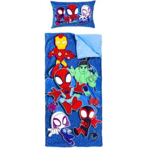 imageJay Franco Kids Slumber Bag and Pillow  54 x 27 Inch Comfy Indoor Sleeping Bag for School and Sleepovers 2 Piece Set Blue  Star WarsBlue  Spidey  His Amazing Friends