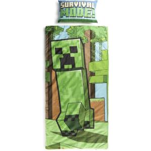 imageJay Franco Kids Slumber Bag and Pillow  54 x 27 Inch Comfy Indoor Sleeping Bag for School and Sleepovers 2 Piece Set Blue  Star WarsGreen  Minecraft