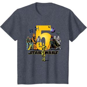 imageStar Wars Classic Characters Fifth Birthday 5 Years Old TShirtHeather Blue
