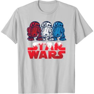 imageStar Wars R2D2 Droid  Logo in Red White ampamp Blue USA America TShirtSilver Grey
