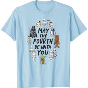 imageAmazon Essentials Boys May the Fourth Be With You Doodle Characters TShirt White SmallBaby Blue
