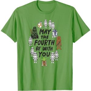 imageAmazon Essentials Boys May the Fourth Be With You Doodle Characters TShirt White SmallGrass Green