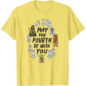 imageAmazon Essentials Boys May the Fourth Be With You Doodle Characters TShirt White SmallLemon Yellow