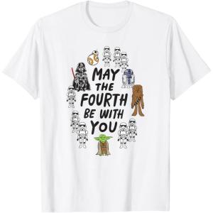 imageAmazon Essentials Boys May the Fourth Be With You Doodle Characters TShirt White SmallWhite