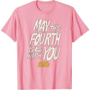 imageAmazon Essentials Mens May the Fourth Be With You HandDrawn Letters TShirt Black SmallPink