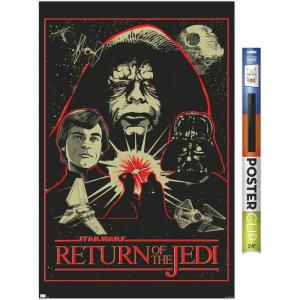 imageTrends International Star Wars Return of the Jedi  Red Outline Illustration Wall Poster 34L x 224W Premium Unframed VersionPoster  Clip Bundle