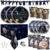 imageClassic Star Wars Party Supplies  Serves 16  Birthday Table Cover Banner Decoration Large Dinner Plates Small Cake Plates Cups Napkins Candles Button