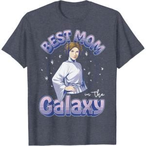 imageStar Wars Mothers Day Best Mom In The Galaxy Princess Leia TShirtHeather Blue