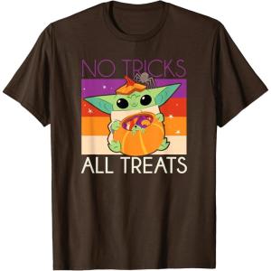 imageStar Wars The Mandalorian Halloween The Child No Tricks TShirtBrown