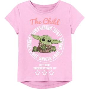 imageSTAR WARS Girls The Mandalorian Grogu The Child TShirt  Girls 416Light Pink