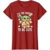 imageStar Wars The Mandalorian Christmas Grogu Tis The Season TShirtCranberry Red