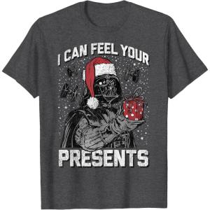 imageStar Wars Christmas Darth Vader I Can Feel Your Presents TShirtDark Heather Grey