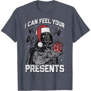 imageStar Wars Christmas Darth Vader I Can Feel Your Presents TShirtHeather Blue