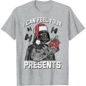 imageStar Wars Christmas Darth Vader I Can Feel Your Presents TShirtHeather Grey