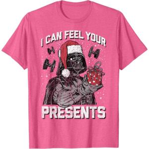 imageStar Wars Christmas Darth Vader I Can Feel Your Presents TShirtPink Heather