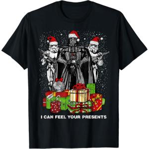 imageStar Wars Christmas Darth Vader Stormtroopers Feel Presents TShirtBlack