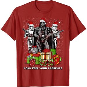 imageStar Wars Christmas Darth Vader Stormtroopers Feel Presents TShirtCranberry Red