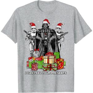 imageStar Wars Christmas Darth Vader Stormtroopers Feel Presents TShirtHeather Grey