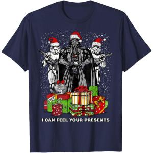 imageStar Wars Christmas Darth Vader Stormtroopers Feel Presents TShirtNavy Blue