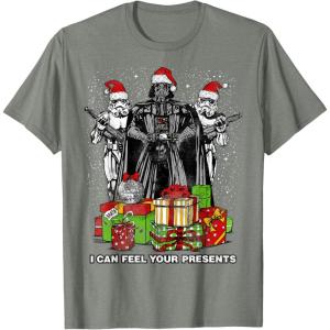 imageStar Wars Christmas Darth Vader Stormtroopers Feel Presents TShirtOlive Heather