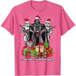 imageStar Wars Christmas Darth Vader Stormtroopers Feel Presents TShirtPink Heather