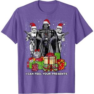 imageStar Wars Christmas Darth Vader Stormtroopers Feel Presents TShirtPurple Heather