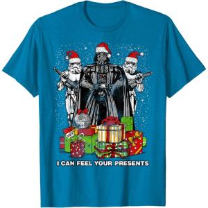 imageStar Wars Christmas Darth Vader Stormtroopers Feel Presents TShirtSapphire Blue