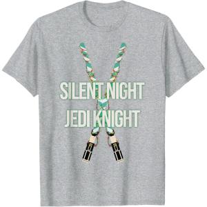 imageStar Wars Christmas Silent Night Jedi Knight Lightsabers TShirtHeather Grey