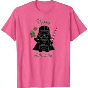 imageStar Wars Darth Vader Cute Christmas Holiday Merry Sithmas TShirtPink Heather