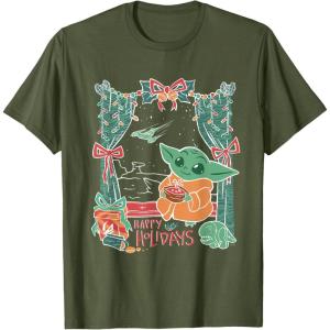 imageStar Wars Grogu Festive Window Christmas Happy Holidays TShirtOlive Green