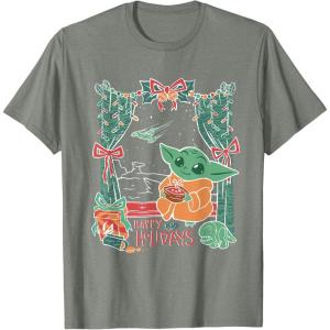 imageStar Wars Grogu Festive Window Christmas Happy Holidays TShirtOlive Heather